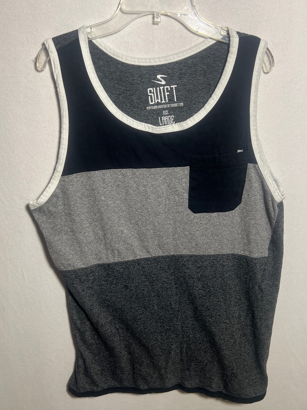 SWIFT Men's Large Colorblock Pocket Tank Top Gray Black Knit Blend